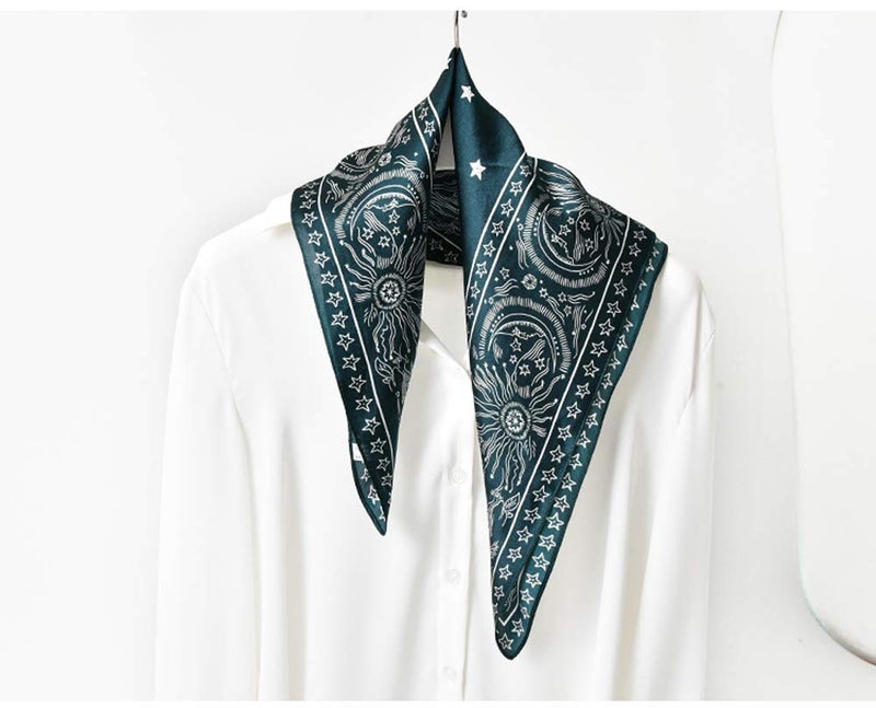 MEISEE Pure Natural Mulberry Silk Scarfs Women Small Square Scarf 21" x 21" Breathable Lightweight Neckerchief Printed Headscarf (green-10) - Image 2